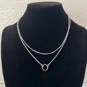 Connected Layered Necklace with a Chain & Circle Chain - Silver